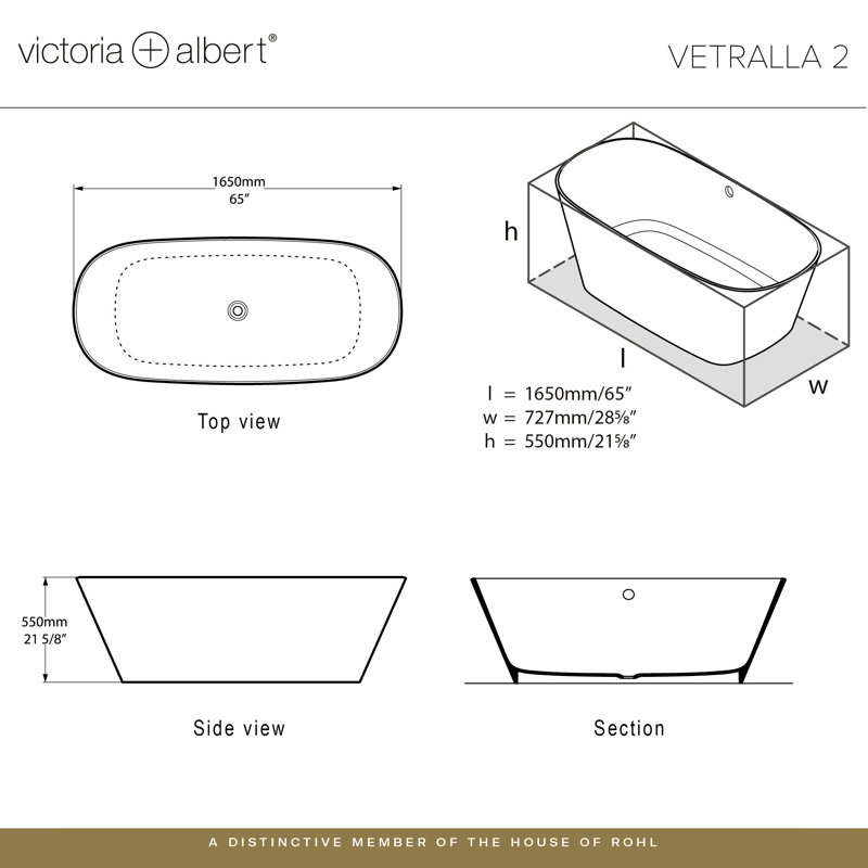Vetralla 65" x 28" Freestanding Soaking Bathtub, Gloss White