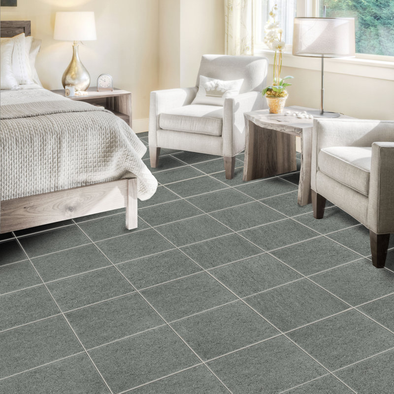 Storm 12'' W x 12'' L Porcelain Stone Look Singular Tile, Steel