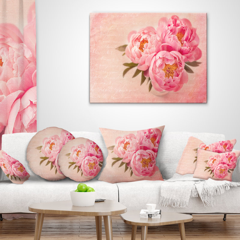 Coussin carré avec housse à motif floral de pivoines, 18 po x 18 po, Coussin décoratif