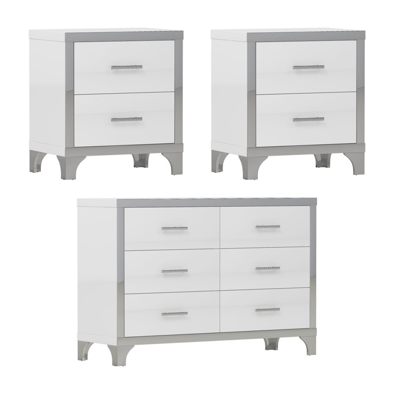 Ensemble de chambre à coucher 3 pièces avec commode et tables de chevet