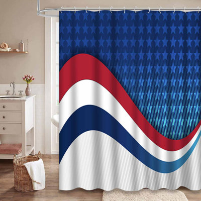 Abstract American Flag Red White Blue Shower Curtain with 12 Hooks