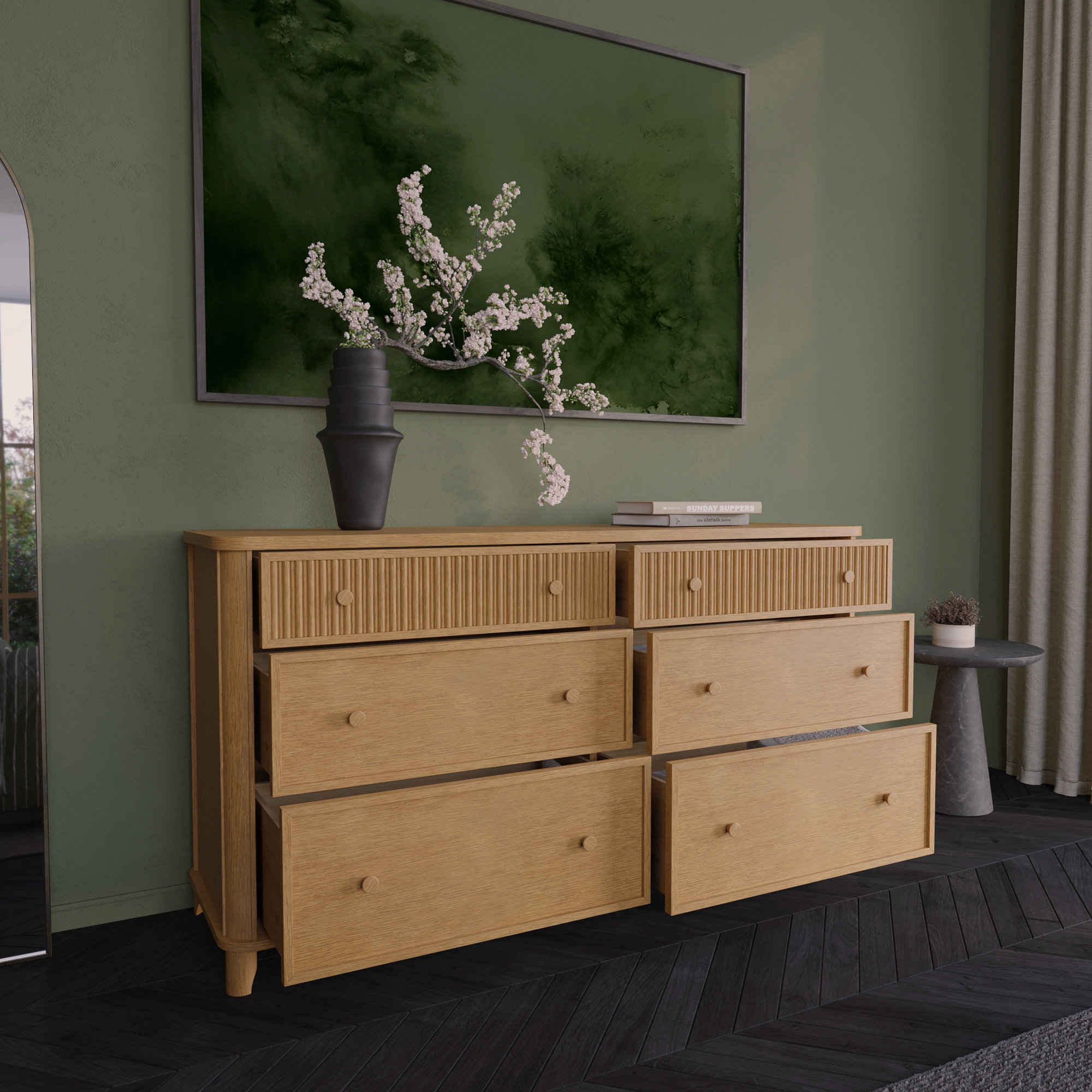 Kennedy 64" Wide Solid Wood 6-Drawer Double Dresser In Natural Oak