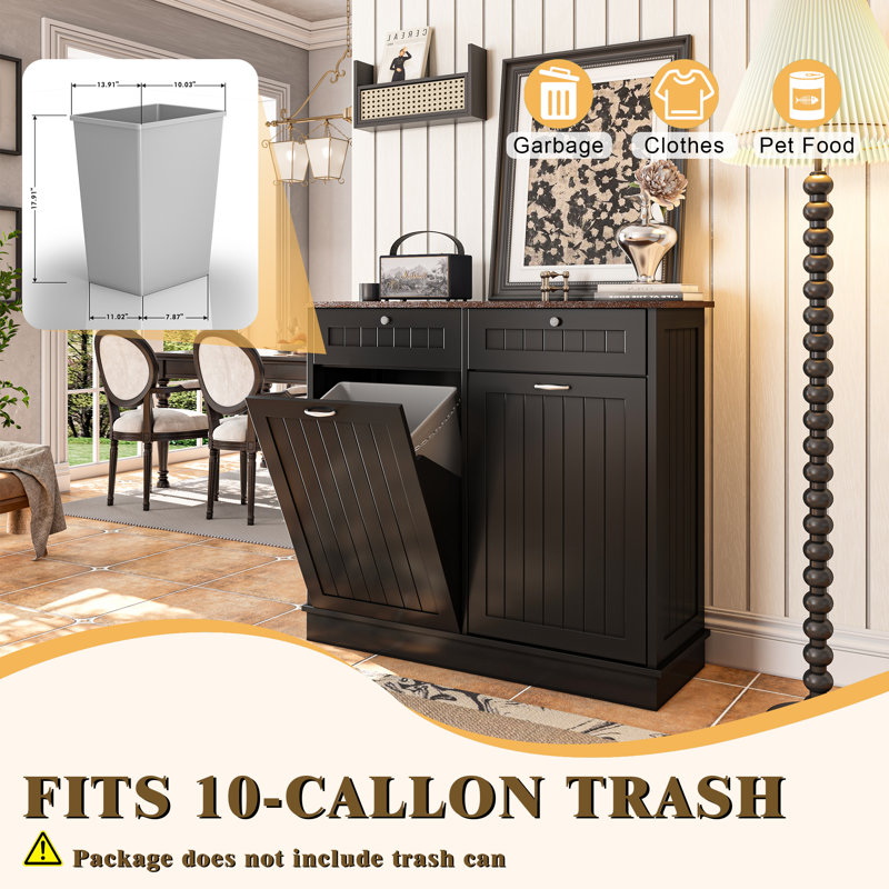 40 in. W x 14 in. D x 36 in. H Ready to Assemble Floor Base Tilt-Out Trash Kitchen Cabinet with 2-Drawer Trash Can not included