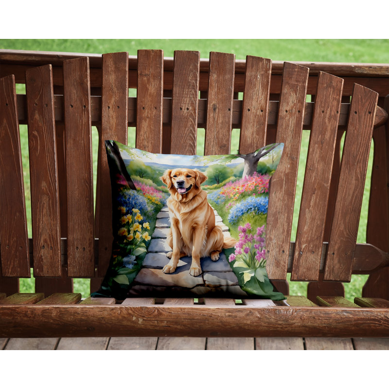 Coussin décoratif intérieur / extérieur Spring Path, H 14 po x l 14 po, Golden Retriever