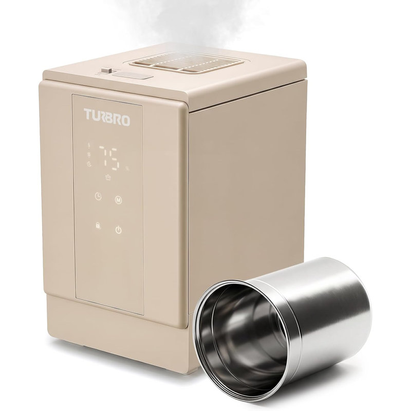 TURBRO 4L Stainless Steel Warm Mist Humidifier, 500mL/h Steam Vaporizer, Dishwasher Safe, Filter-Free, ETL-Certified, Auto Shut-off, Child Lock, No White Dust, Sleep Mode for Bedroom, Beige