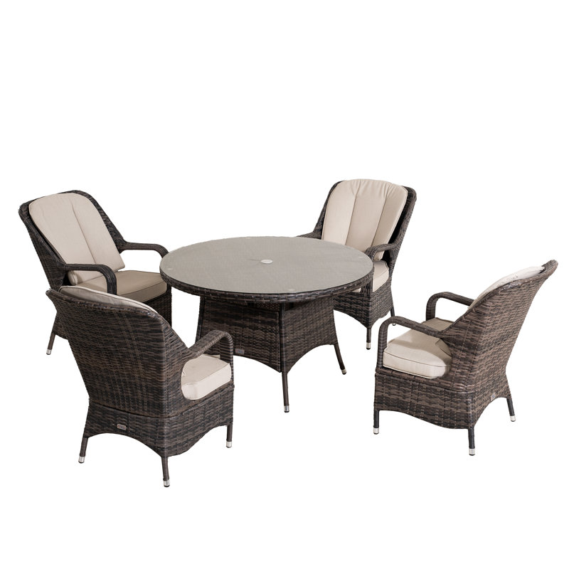 Batson 4 - Person Patio Dining Set Umbrella Hole Included Round Table with Cushions Included