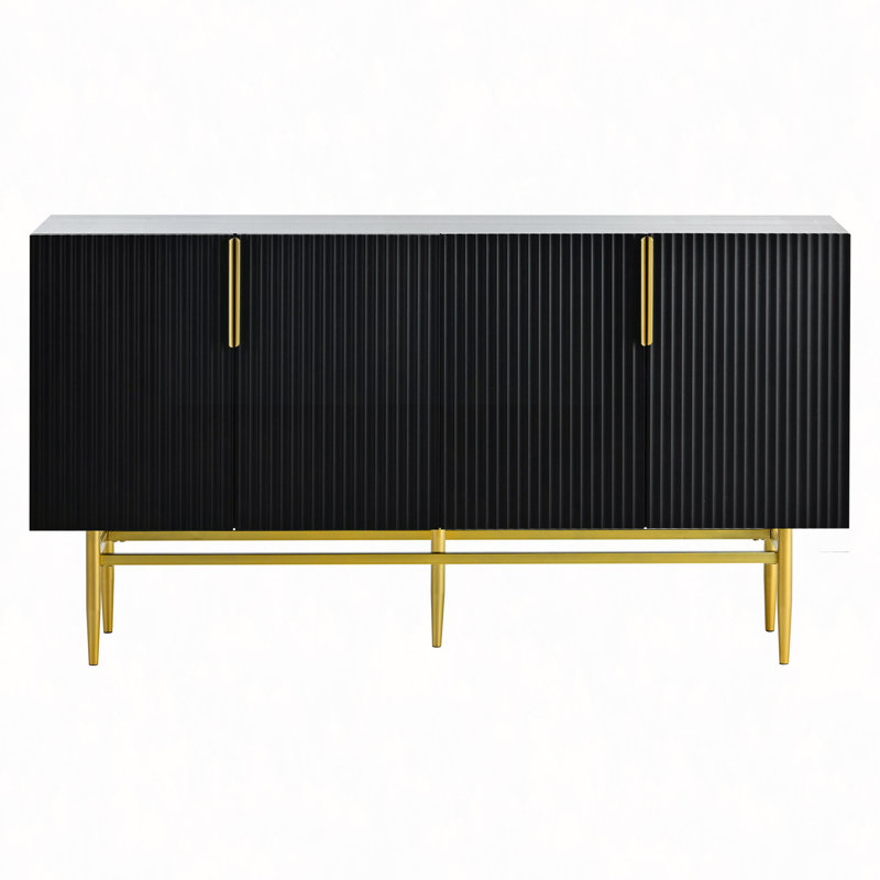 Buffet moderne à 4 portes avec poignée en métal doré pour salle à manger, salon, chambre à coucher et couloir