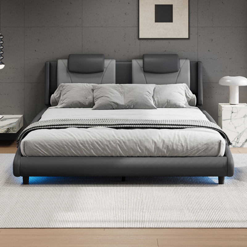 Upholstered Platform Bed With Led Light, Gray, Full