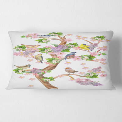 Housse de coussin et insert rectangulaire Tree with Birds on Flowering Branches