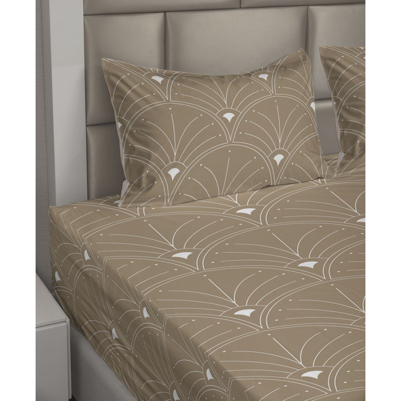 Ensemble de draps à motif de feuilles de palmier 4 pièces Ambesonne, Ensemble de draps pour grand lit avec 2 taies d'or