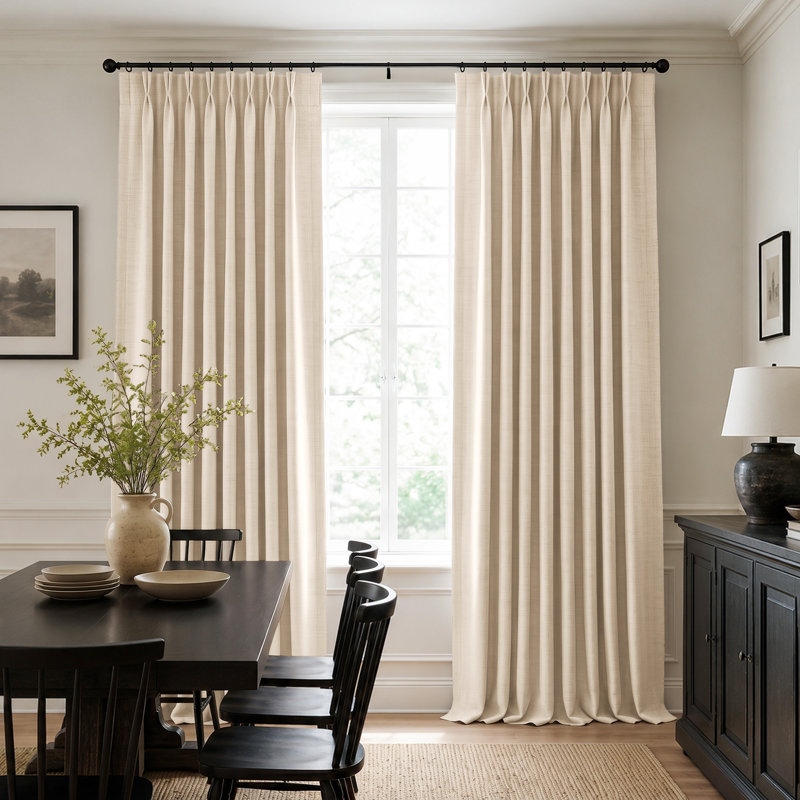100% Blackout Curtains Thermal Insulated Drapes Faux Linen Pinch Pleated Privacy Window Panels with 20 Hooks for Bedroom & Living Room (Set of 2) 
