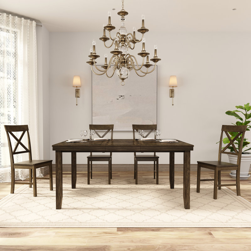 Rectangular Extendable Solid Wood Dining Table, Dark Brown