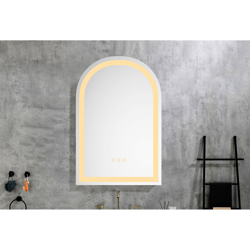 Miroir de salle de bain à DEL à DEL 26 * 38 - Lumen élevé, brouillard, température de couleur sélectionnable, imperméable, aluminium, luminosité murale à DEL blanche 26 x 38 réglable,