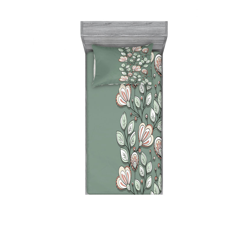 Microfiber Floral Sheet Set, Twin XL Sheet Set with Fitted Sheet