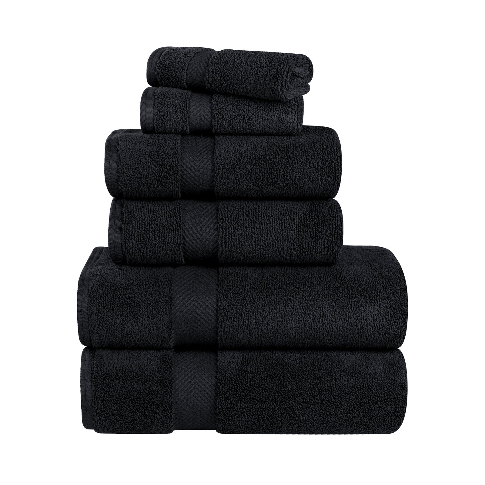 Hamachi Zero Twist Ultra Soft 6 Piece 100% Cotton Towel Set, Black
