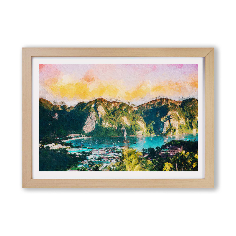 Phi Phi Islands in Thailand - Framed Print, 45cm H x 63cm W x 2cm D, Oak
