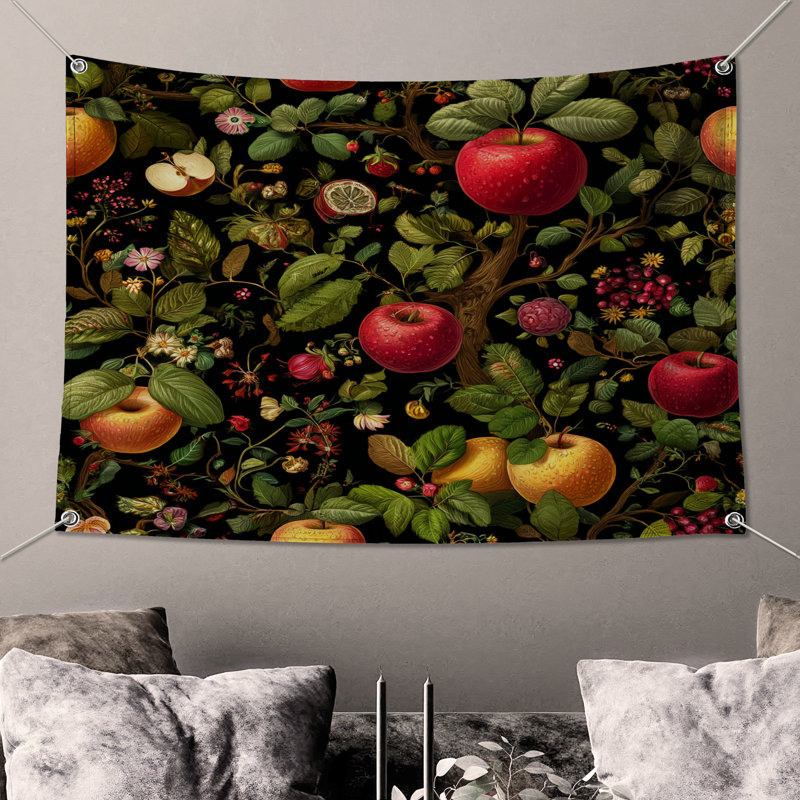 Tapisserie murale pommes - décoration murale florale, H 68 po x l 80 po avec 4 œillets