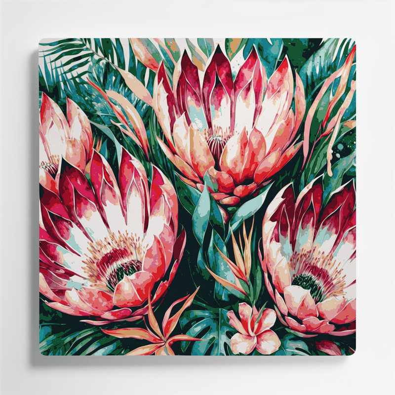Art mural hawaïen en métal brun Protea, H 12 po x l 12 po