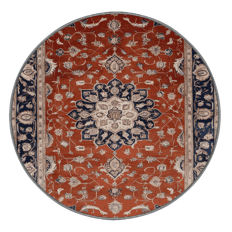 Tapis persan gris lavable à la machine, Rond 4 pi