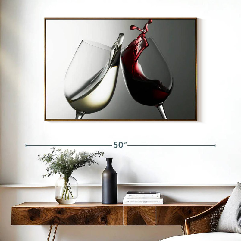 Blanc et vin rouge, Cadre flottant doré, 43 po x 29 po