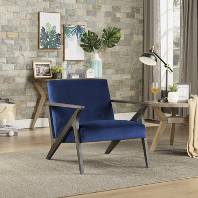 Retro Style Velvet Upholstered Accent Chair 1Pc Solid Rubberwood Modern Home Furniture