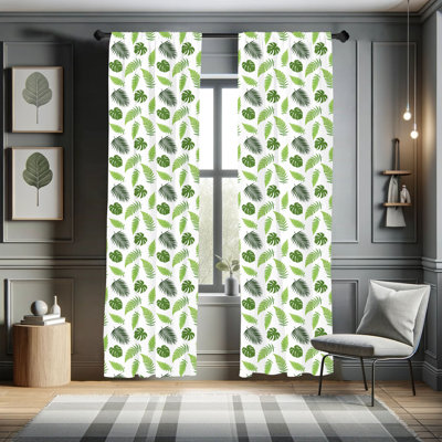 Jungle Leaves Floral Semi-Sheer Rod Pocket Curtain Panels