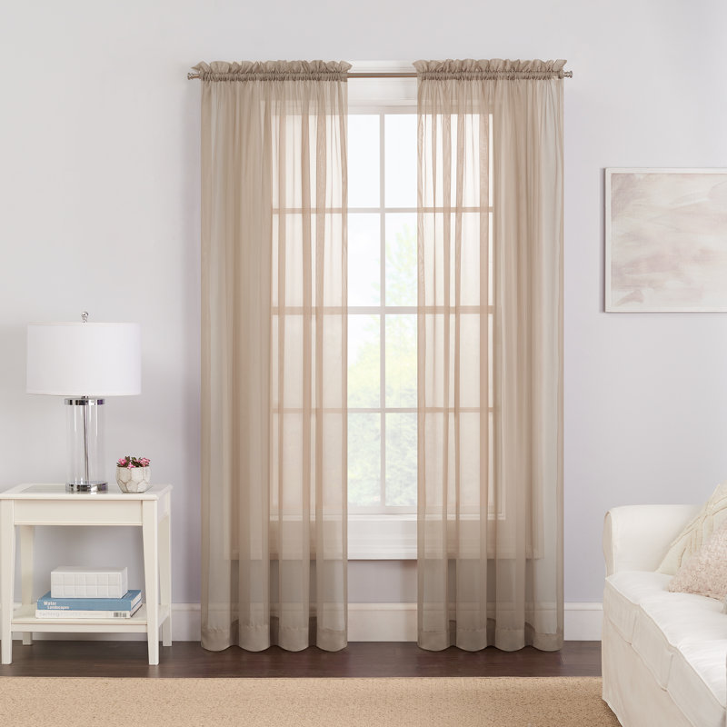 Kober Solid Sheer Rod Pocket Curtain Panels, Taupe, 59"W x 63"L
