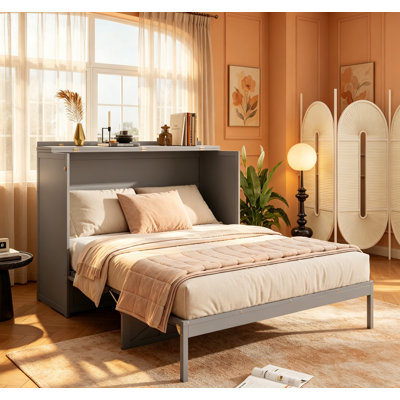 Queen Size Murphy Bed With Large Drawers And USB, Space-Saving And Stylish Brushed Gray Finish