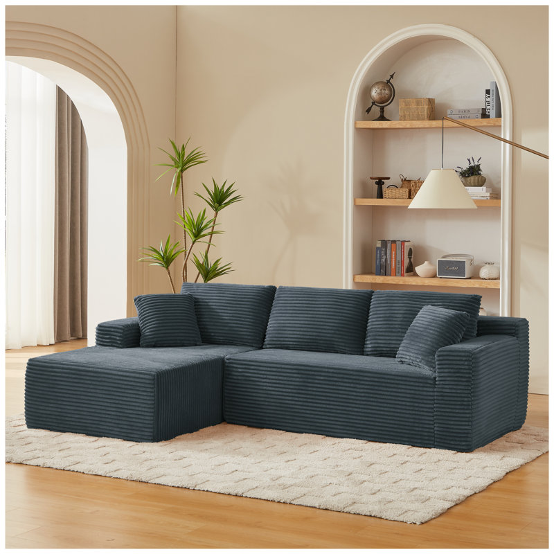 Canapé d'angle en velours côtelé en forme de L avec assises profondes, design modulable Cloud pour salon et appartement, aucun assemblage requis, gris foncé