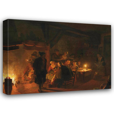 «A Family Eating by Candlelight in an Interior» par Jan Hendrik Van Grootvelt - Art mural sur toile tendue avec châssis