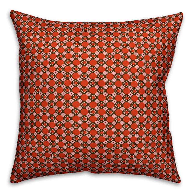 Folk Geometric Throw Pillow, 18" x 18", Outdoor, Red