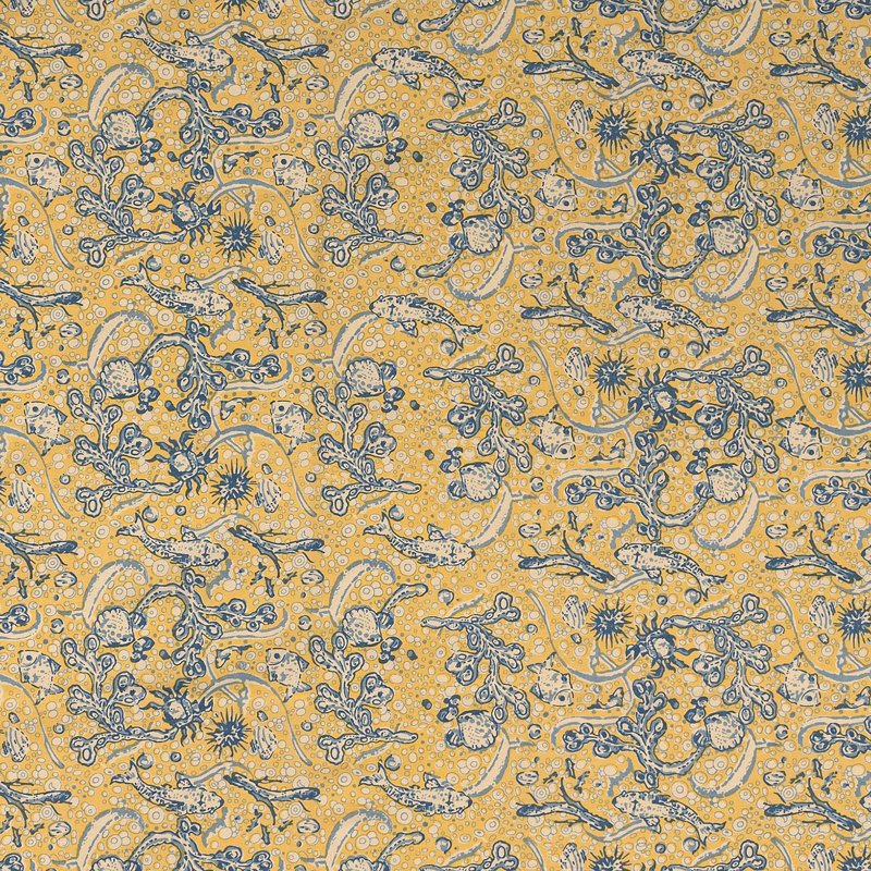 La Mer Handmade Floral Tablecloth, 128" x 71", Yellow/Blue