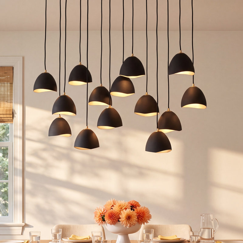 Cotter 14 - Light Dimmable Geometric Chandelier, Shell Black