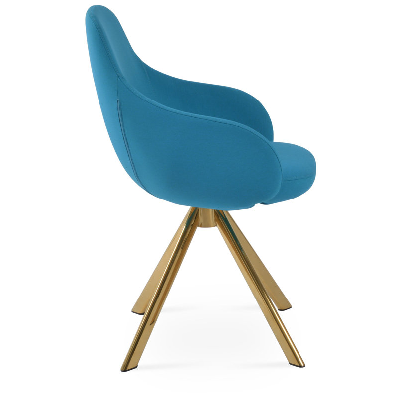 Fauteuil pivotant Gazel, Turquoise, Or
