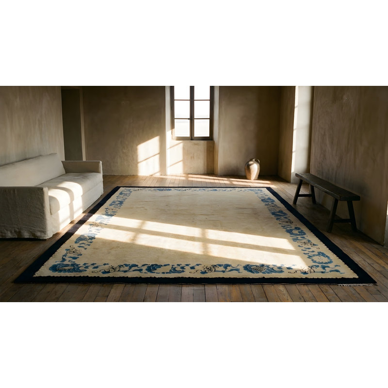 Minimalist Open Cream Color Field Antique 1900's Peking Chinese Rug
