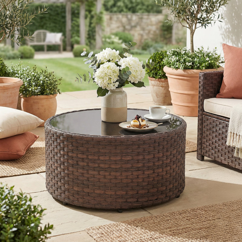 Gregory Wicker Glass-top Coffee Table