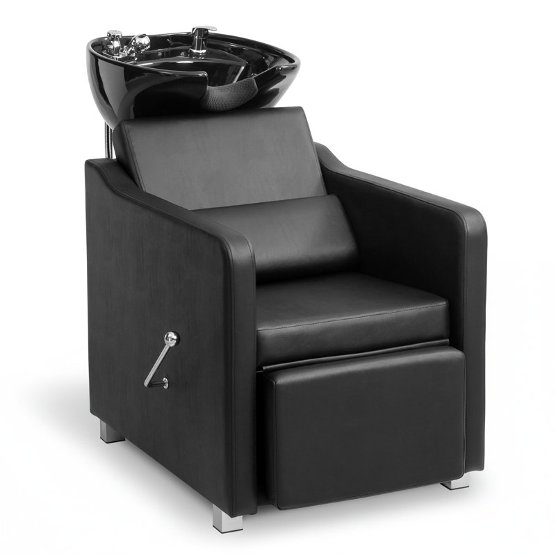 Fauteuil de shampooing Salon avec cuve à shampooing en céramique et repose-pieds réglable de couleur noire, Noir