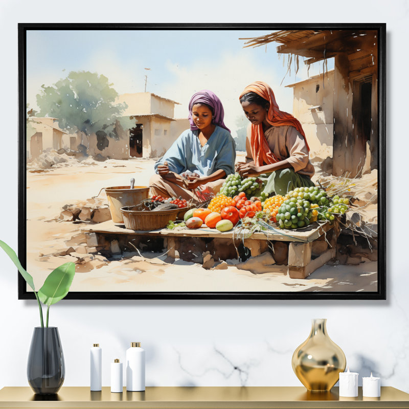 «African Woman at Market I - People», reproduction d'art mural, H 12 po x l 20 po x P 1 po, Cadre flottant noir