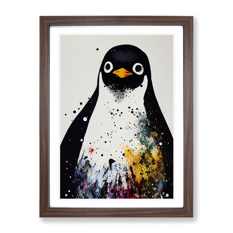 XV1022-3237X Paint Splash Penguin No.5 - Single Picture Frame Print, 64cm H x 46cm W x 2cm D, Walnut
