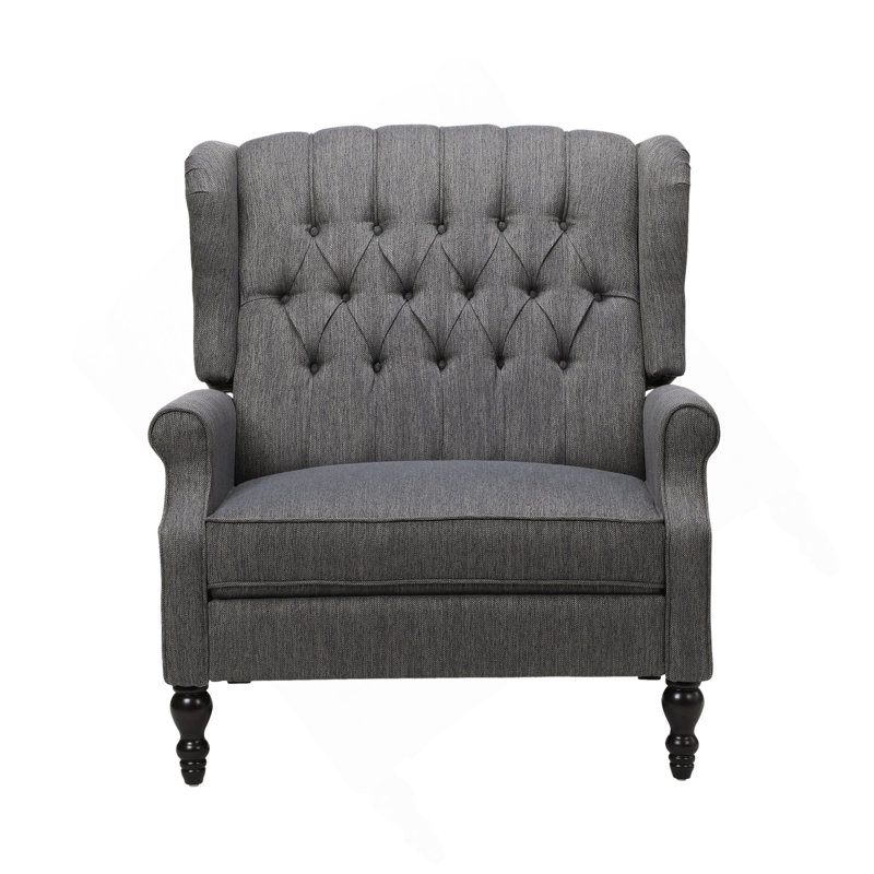 Oversized Tufted Wingback Fabric Push Back Recliner With Nailhead Trim And Button Tufted Diamond Stitch For Living Room, Bedroom