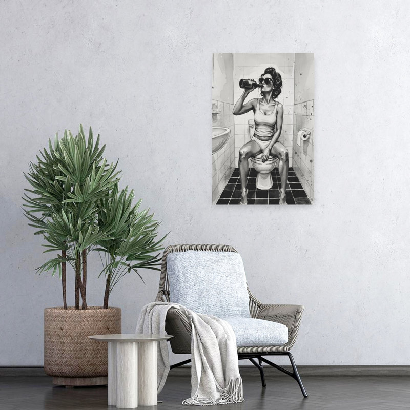 Art mural contemporain abstrait style salle de bain, H 24 po x l 16 po