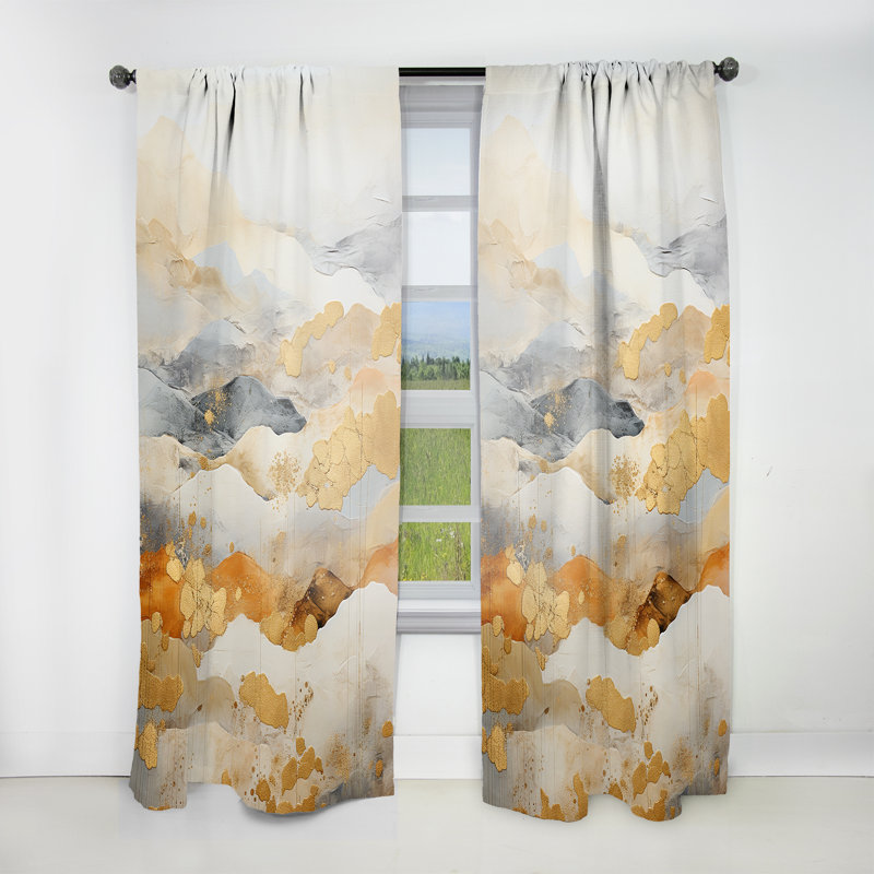 Elliston Beige And Gold Minimal Expression IV - Modern Curtain - Velvet Room Darkening - 1 panel, 52" W x 120" L