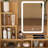 Vanity Table With LED-Illuminated Mirror, Power Outlet, Hairdryer Holder & Stool – Compact Dressing Desk For Small Bedrooms(Wood)