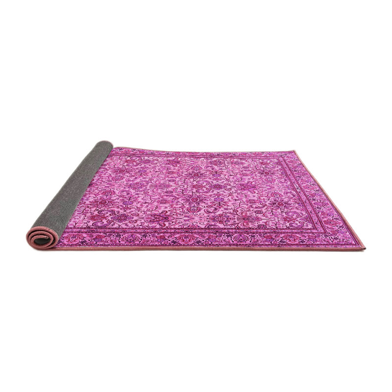 Tapis rose en laine / polyester tissé à la machine Floral, Carré 3 pi x 3 pi