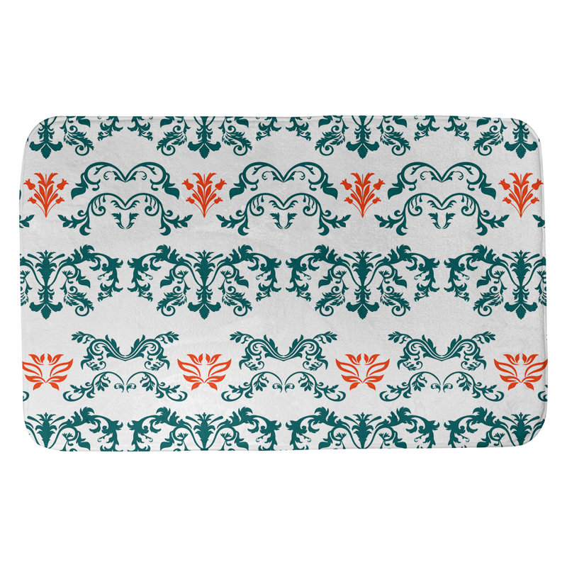 Tapis pour salle de bain Miami Football Baroque, l 21 po x L 34 po, Turquoise clair / blanc / orange