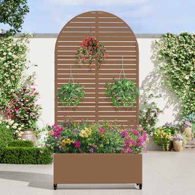 Metal Planter Box privacy screen Garden Bed with Trellis and Wheels