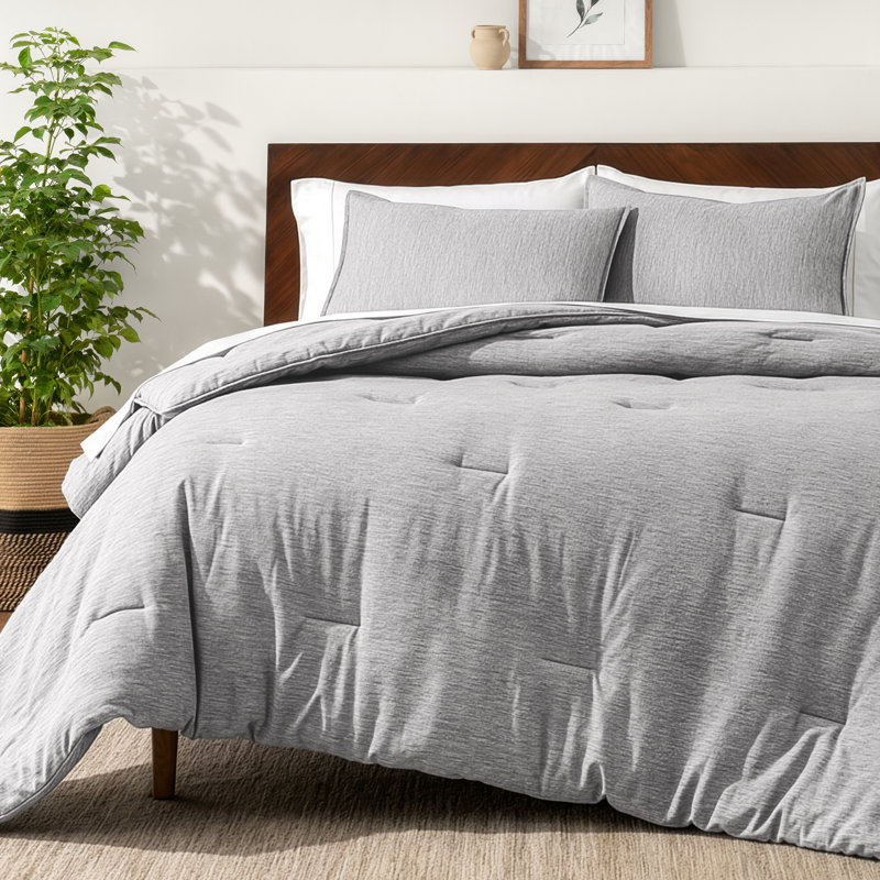 Ensemble d'édredon chiné Bare Home - ultra doux - duvet d'oie - chaleur toutes saisons, Étain chiné
