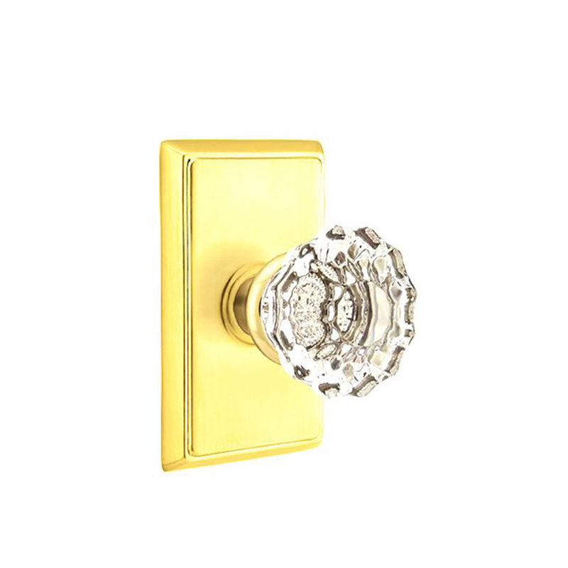 Ensemble de boutons de passage Emtek avec rosette rectangulaire et poignée en verre Astoria, Laiton poli à vie