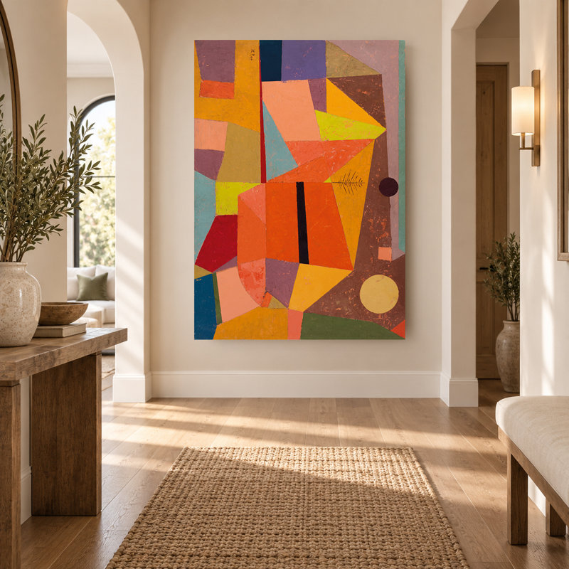 Toile murale géométrique abstraite orange et violette chaude, 24" H x 16" W