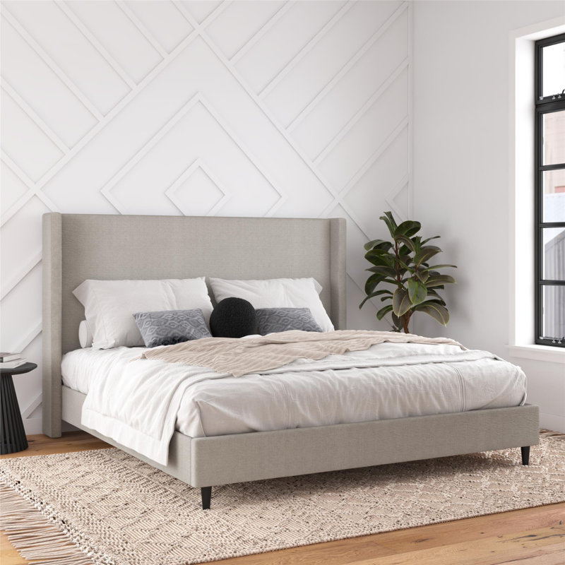 Ana King Upholstered Wingback Bed, Textured Gray Canvas